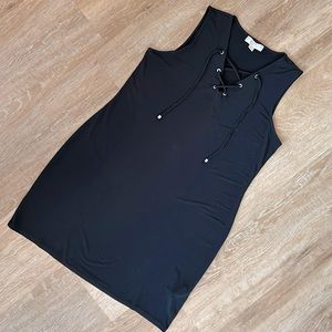 Michael Kors Black Lace-up V-neck dress with silver accents size Large